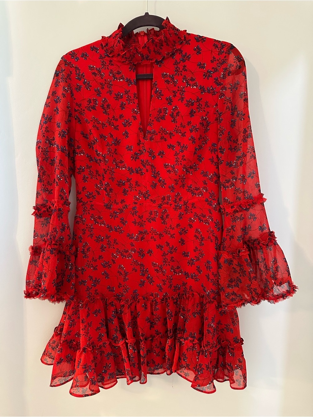Bardot Red Floral Ruffle Hem Dress
